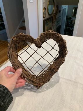Woven Heart Shaped Basket Decor - Rustic Brown